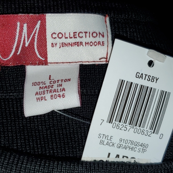 JM Collection Sleeveless Sweater Black Graphic Stripe Blouse Size Large - Picture 4 of 4